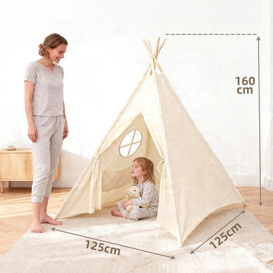 Beiges Kinderzelt als gem¨¹tliche Leseecke im Innenbereich