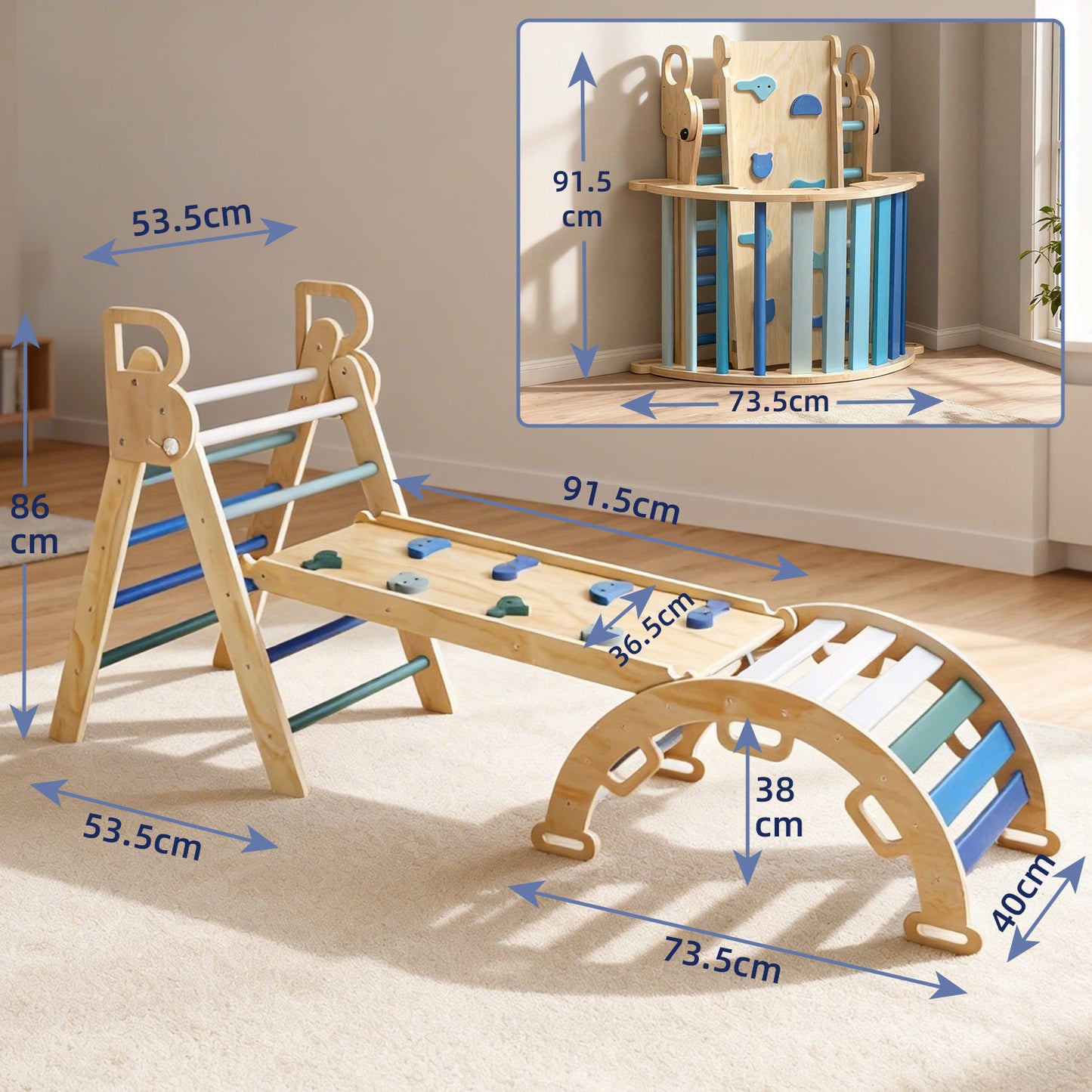 Montessori Kletterset Holz – Klappbares Dreieck & Bogenrampe