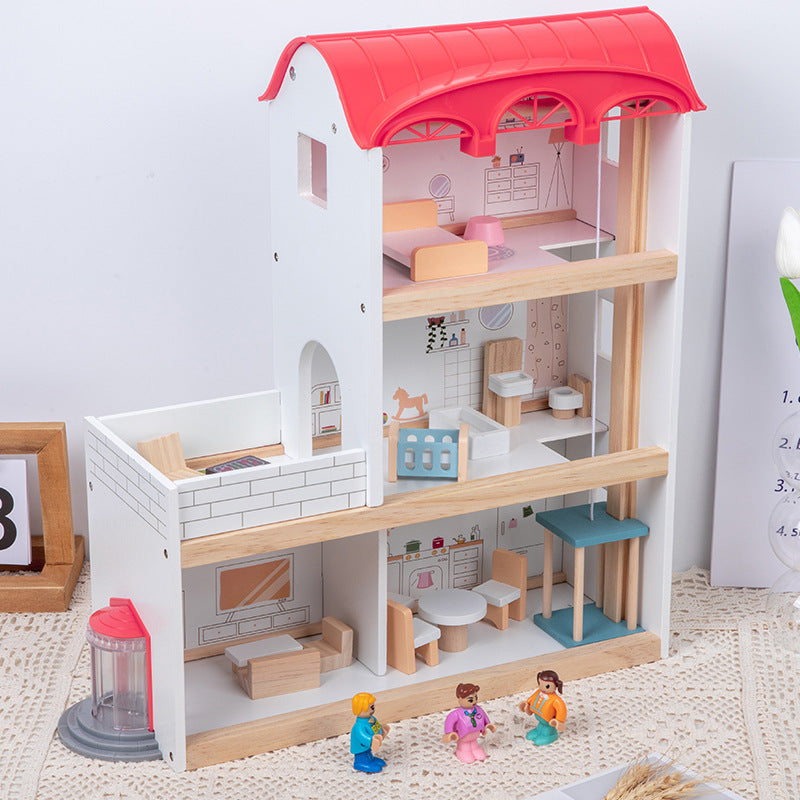 Holz Puppenhaus 3 Etagen – Spielhaus mit Möbeln & Zubehör