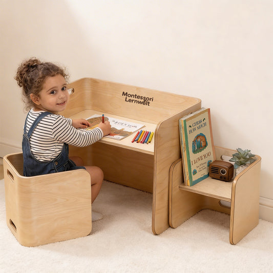 Montessori Tisch- & Stuhlset aus Holz ¨C f¨¹r langfristige Nutzung wandelbar
