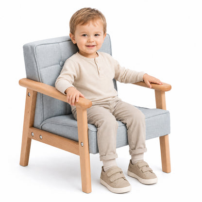 Kindersofa aus Buchenholz mit grauer Polsterung für Kinder