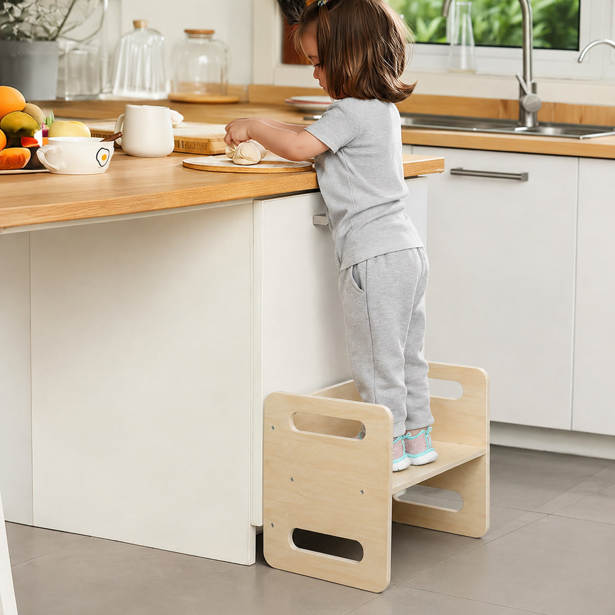 3-i-1 Montessori-børnebord med stol i bambus