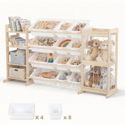 Montessori Spielzeugregal aus Holz mit Boxen, B¨¹cherablage und Netzfach