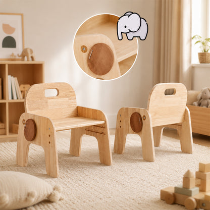 Kinderstuhl aus Holz mit abgerundeten Kanten, Griffloch und rutschhemmenden Fußpads