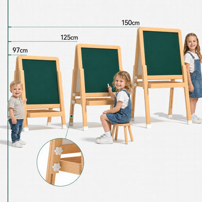 Höhenverstellbare Kinder Staffelei mit Größenübersicht
