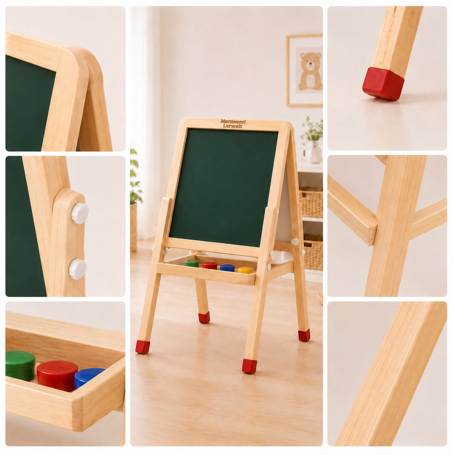 Detailansicht der Holz Kinder Staffelei mit sicheren abgerundeten Kanten