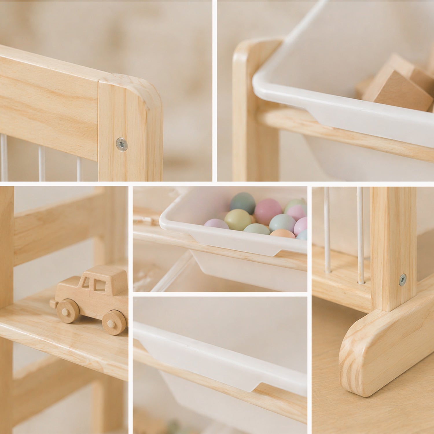 Kinderregal in Naturholz mit wei?em Boxensystem f¨¹r mehr Ordnung im Alltag