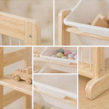 Kinderregal in Naturholz mit wei?em Boxensystem f¨¹r mehr Ordnung im Alltag