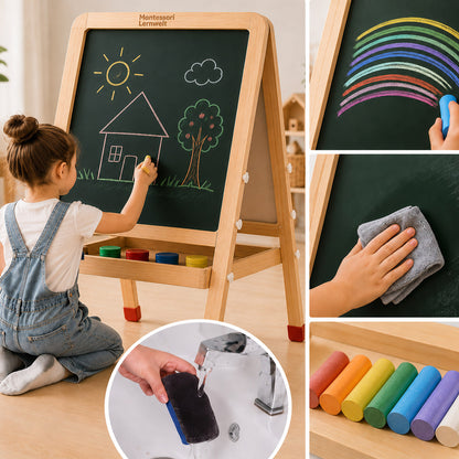 Kinder Staffelei mit Kreidetafel und Whiteboard einfach reinigen