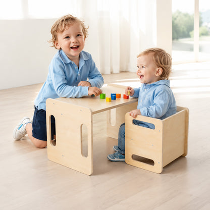 3-i-1 Montessori-børnebord med stol i bambus