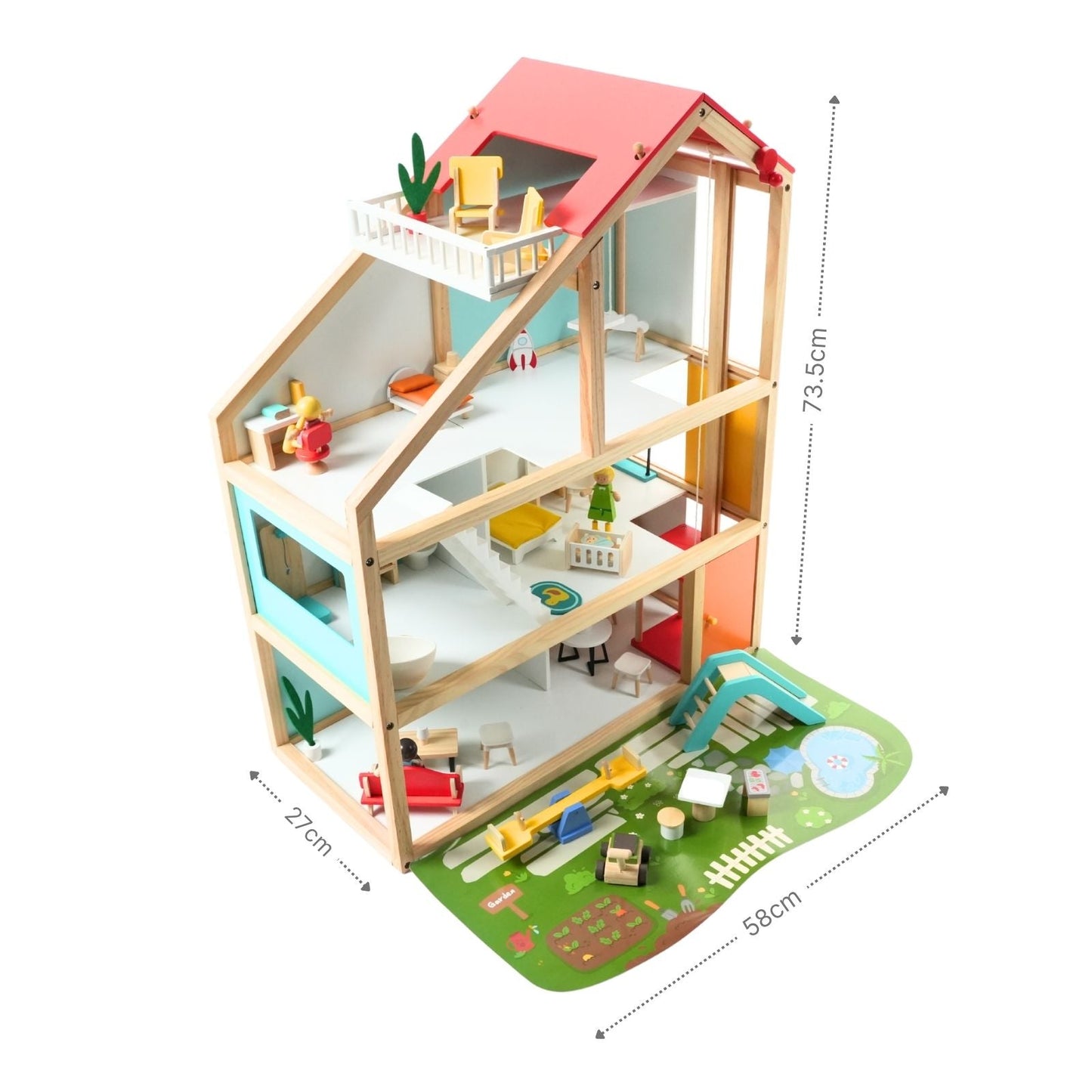 Houten poppenhuis open – 2 verdiepingen met meubels