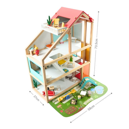 Houten poppenhuis open – 2 verdiepingen met meubels