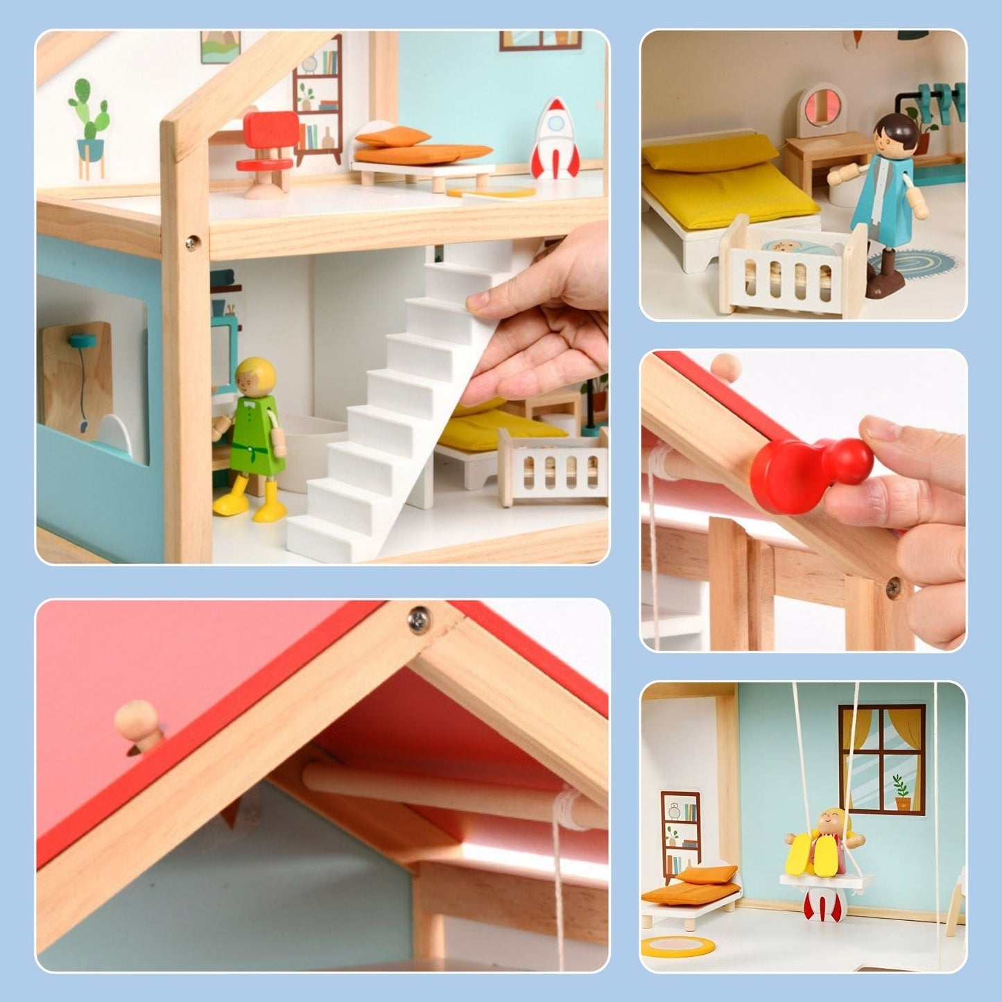 Houten poppenhuis open – 2 verdiepingen met meubels