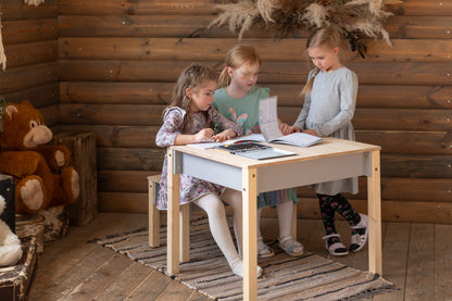 Montessori Children's Table with Storage & Stool – Wooden Desk Set for Kids