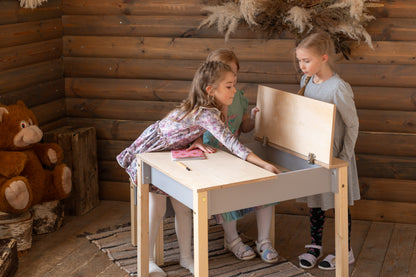 Montessori Children's Table with Storage & Stool – Wooden Desk Set for Kids
