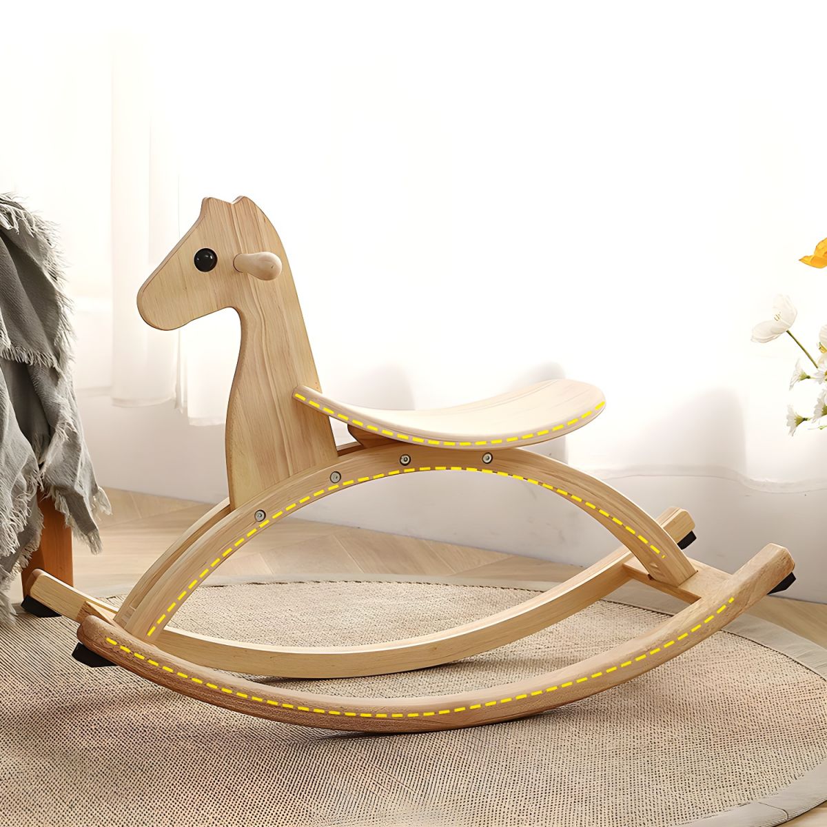 Solid Wood Rocking Horse Natural Wood