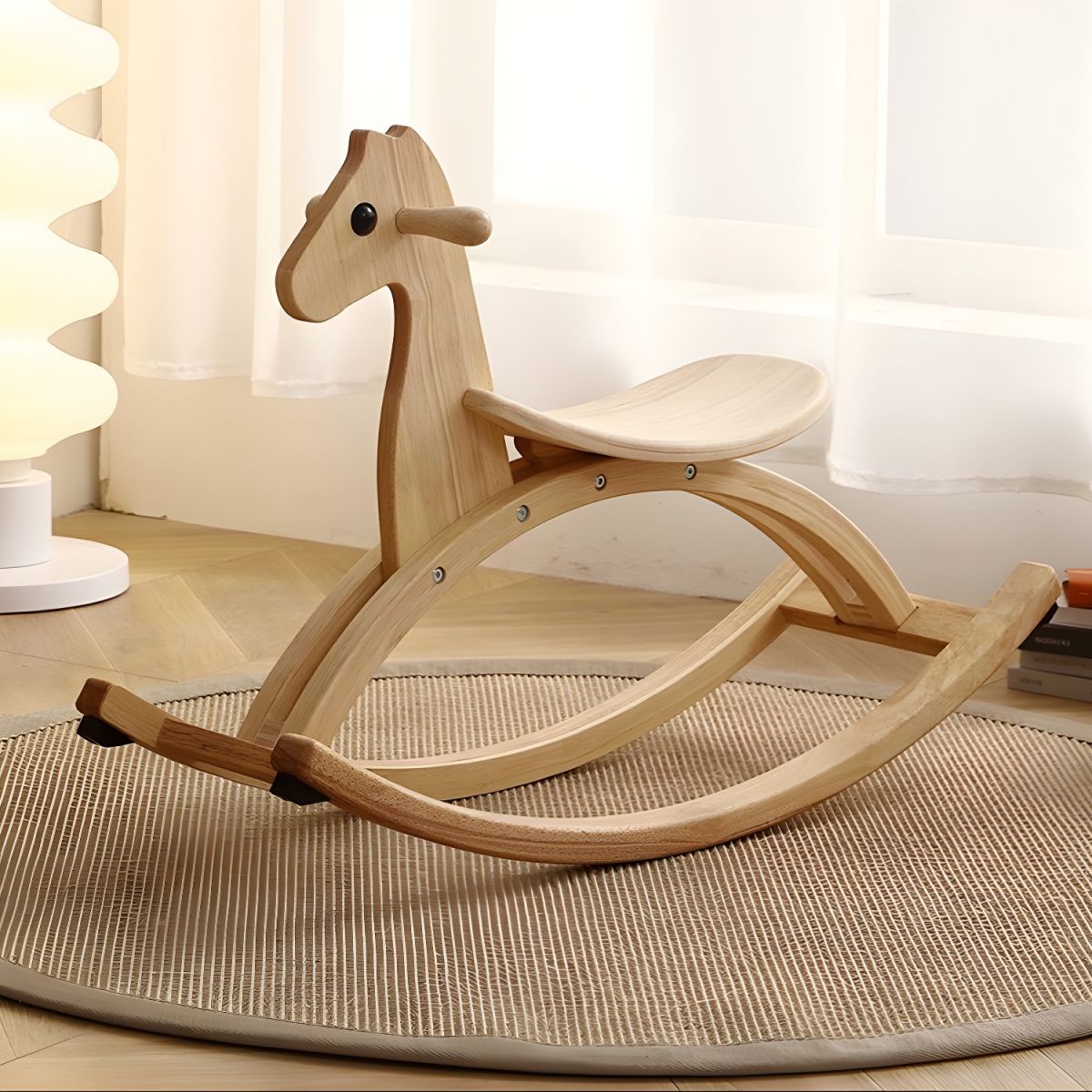 Solid Wood Rocking Horse Natural Wood
