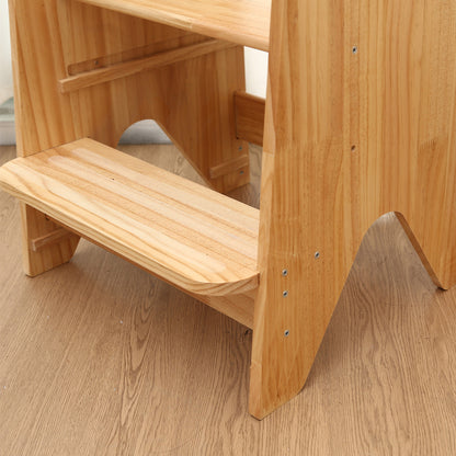 Montessori-Lernturm aus Massivholz mit verstellbarer Plattform und Sicherheitsgeländern für Kleinkinder