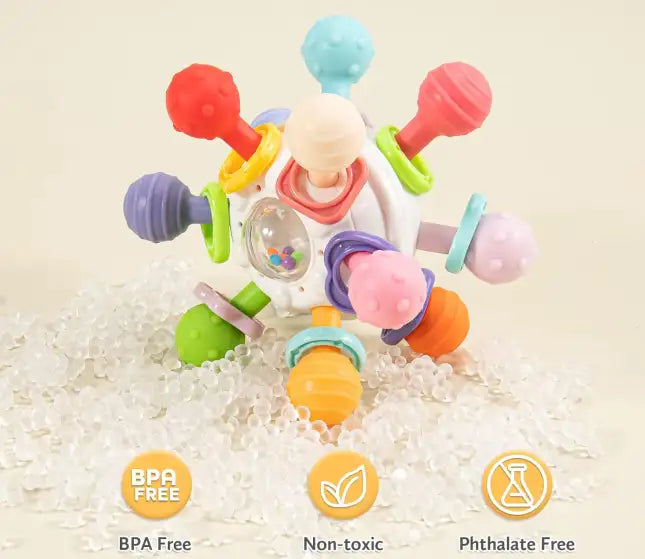 5-in-1 Baby Beißring & Sensorik-Rassel