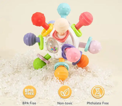 5-in-1 Baby Beißring & Sensorik-Rassel
