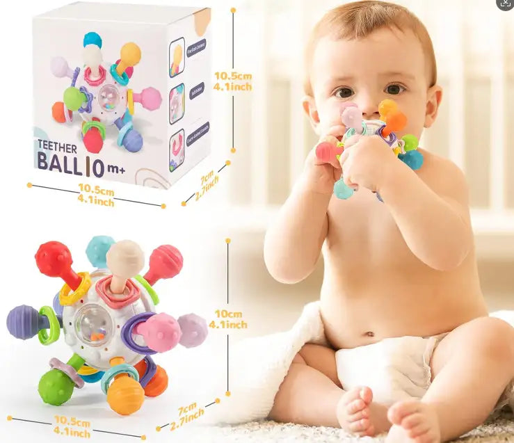 5-in-1 Baby Beißring & Sensorik-Rassel