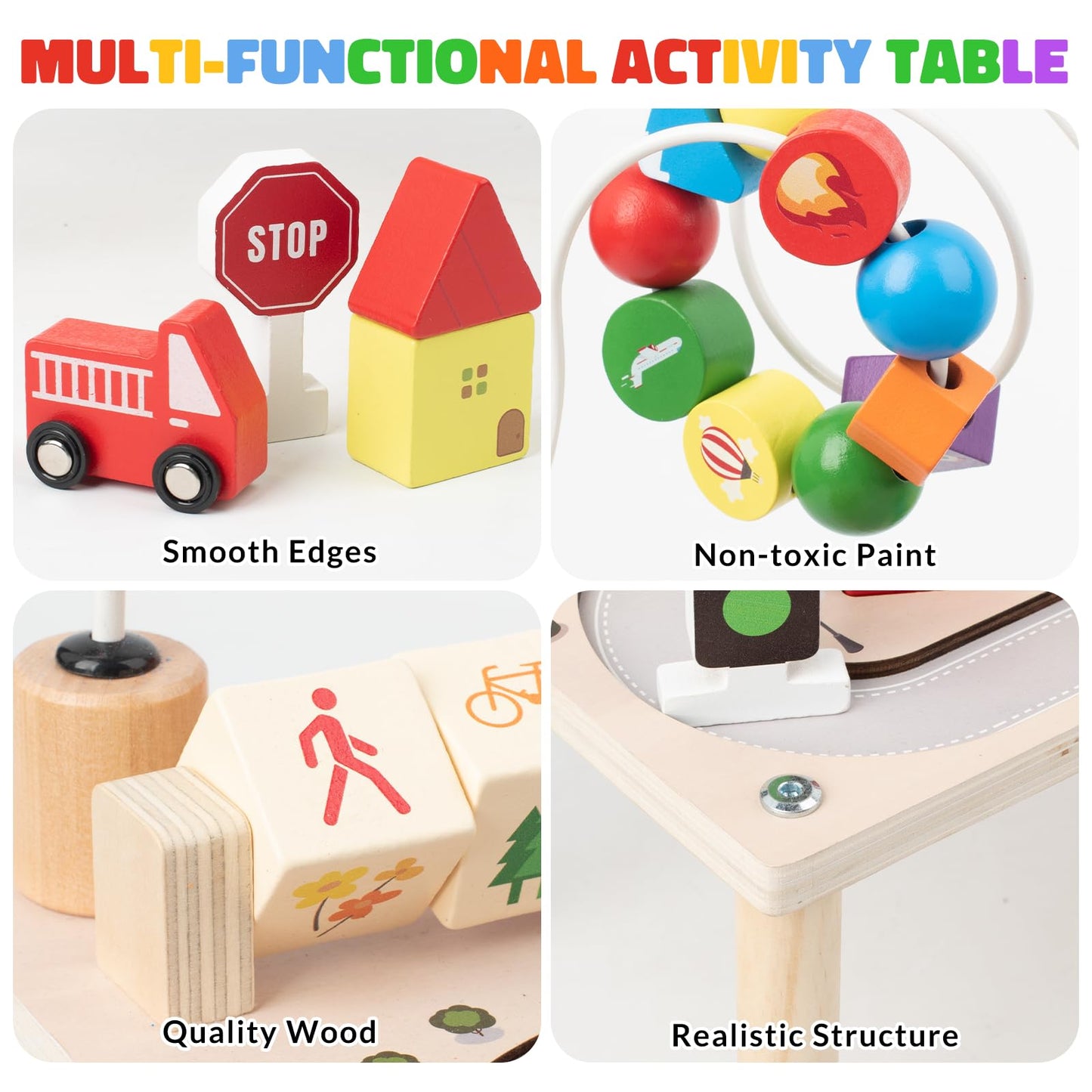Montessori Wooden Play Table – Motor Skills Busy Board & Marble Run