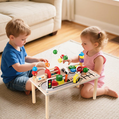 Montessori Wooden Play Table – Motor Skills Busy Board & Marble Run