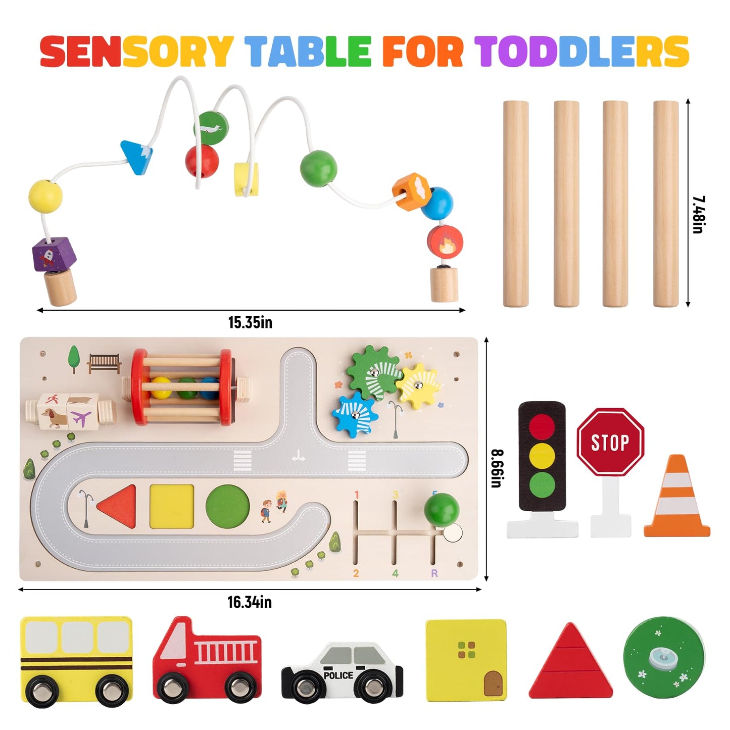 Montessori Wooden Play Table – Motor Skills Busy Board & Marble Run