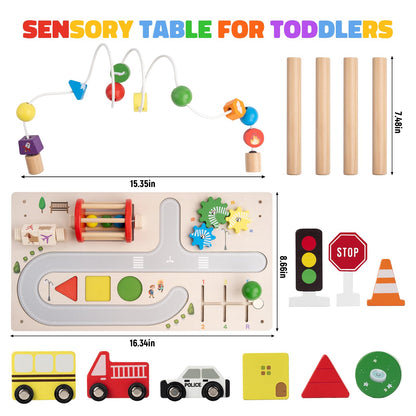 Montessori Wooden Play Table – Motor Skills Busy Board & Marble Run