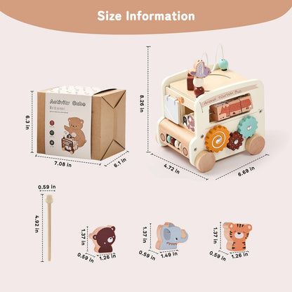 Bus d'activités Montessori 8-en-1 – Cube d'activités en bois - Beige