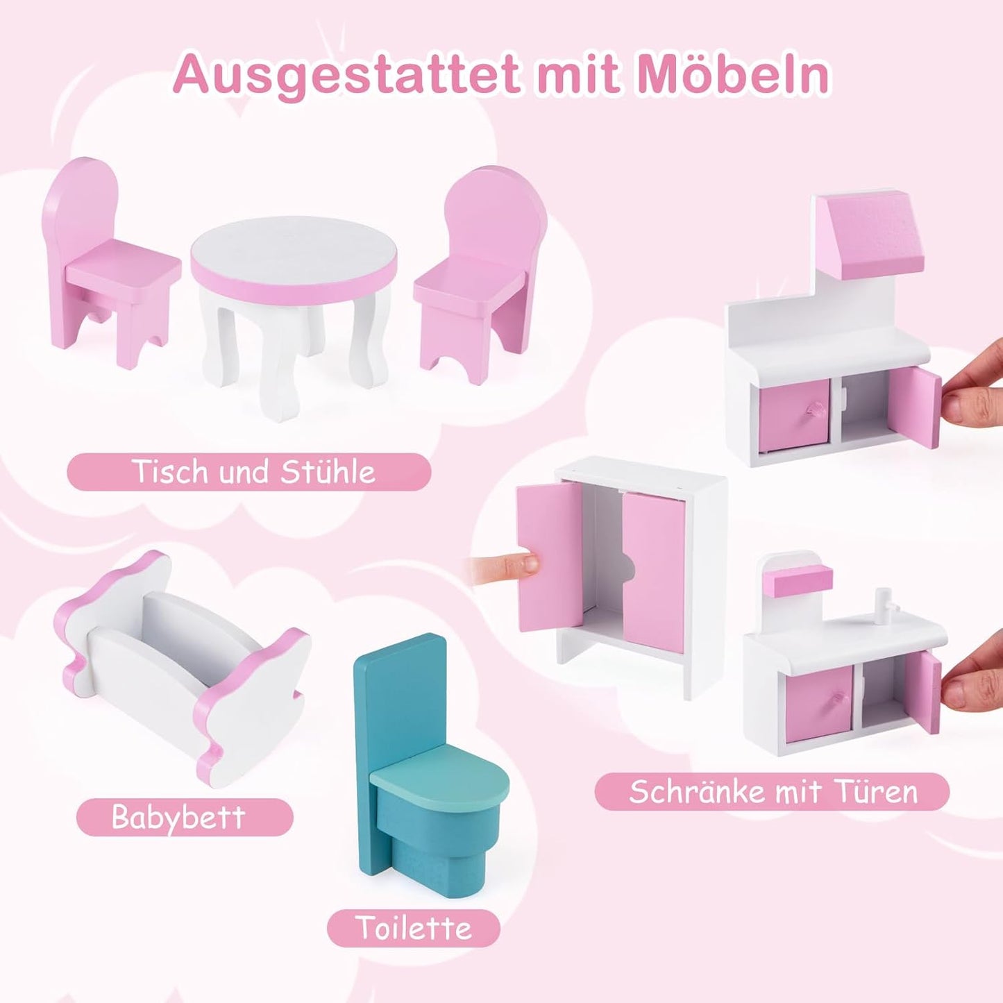 Großes buntes Puppenhaus 3 Etagen Kinder Spielhaus offen