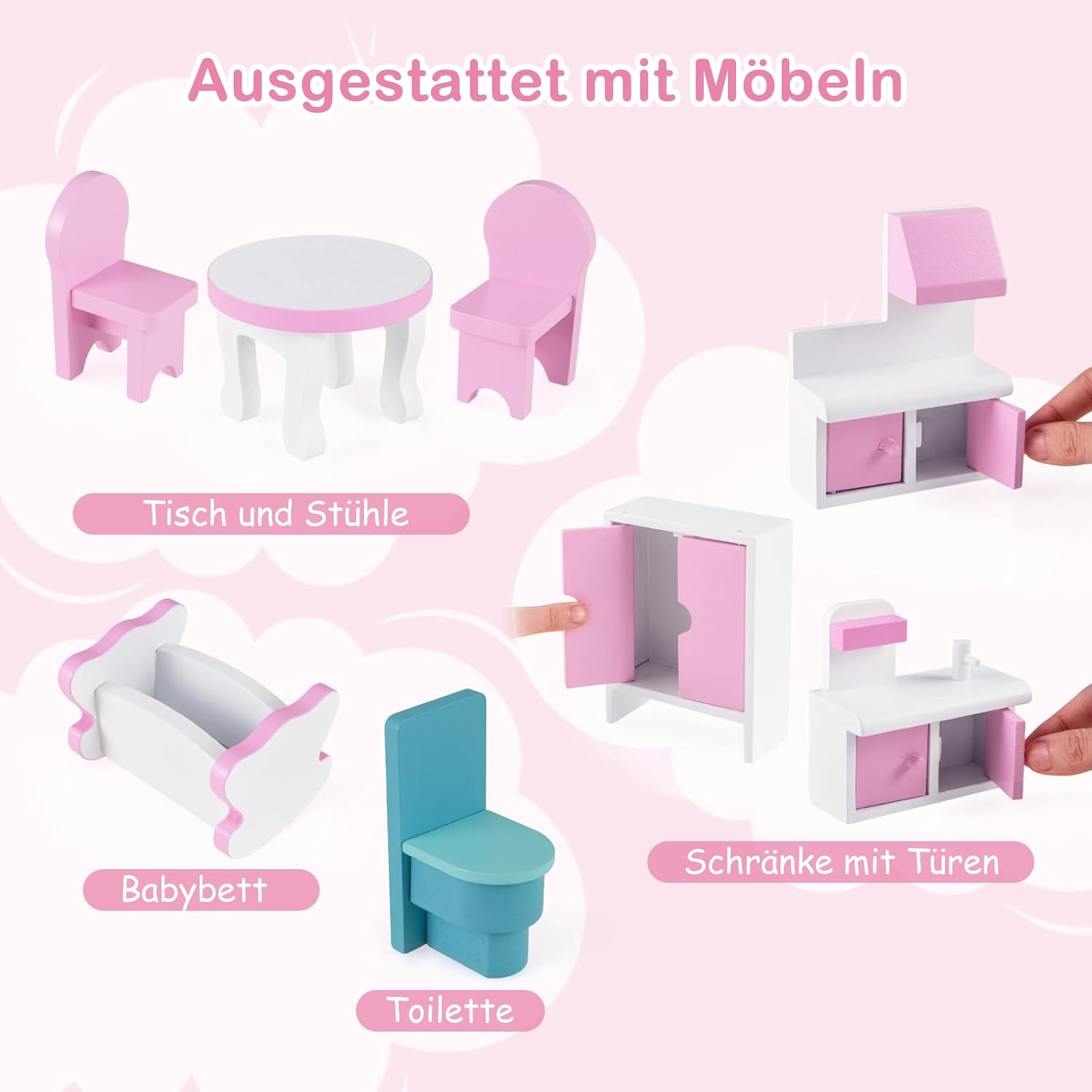 Großes buntes Puppenhaus 3 Etagen Kinder Spielhaus offen