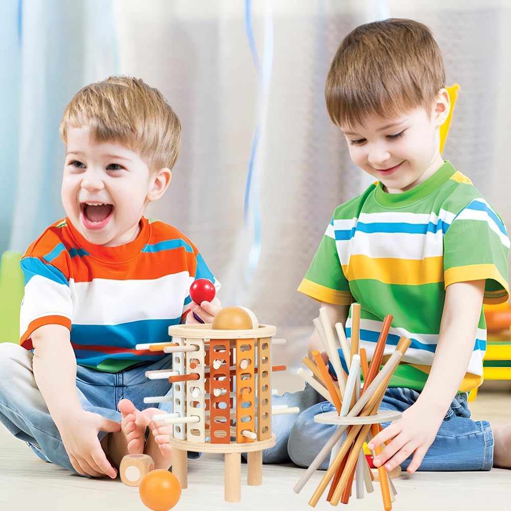 Färglärandetorn Montessori leksak – Rund (Drop-Stick & Kulspel)