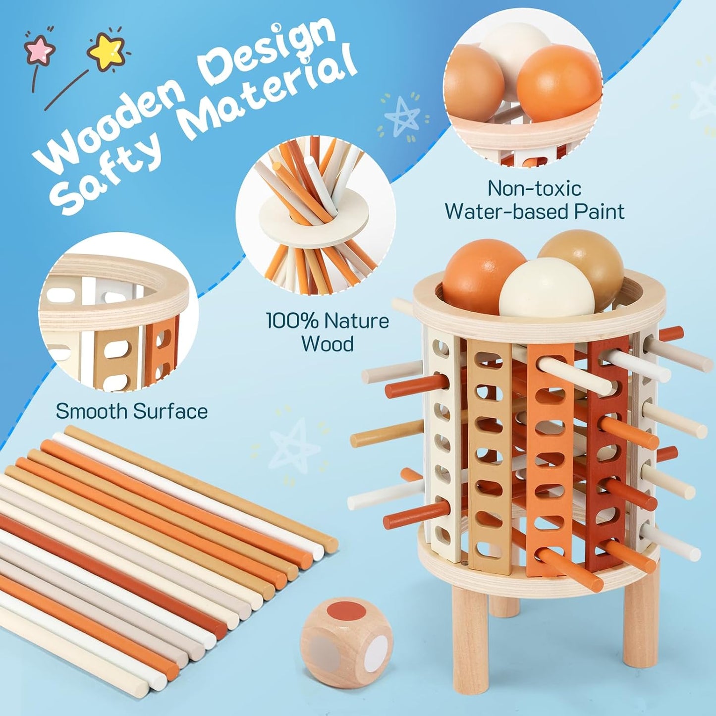 Färglärandetorn Montessori leksak – Rund (Drop-Stick & Kulspel)