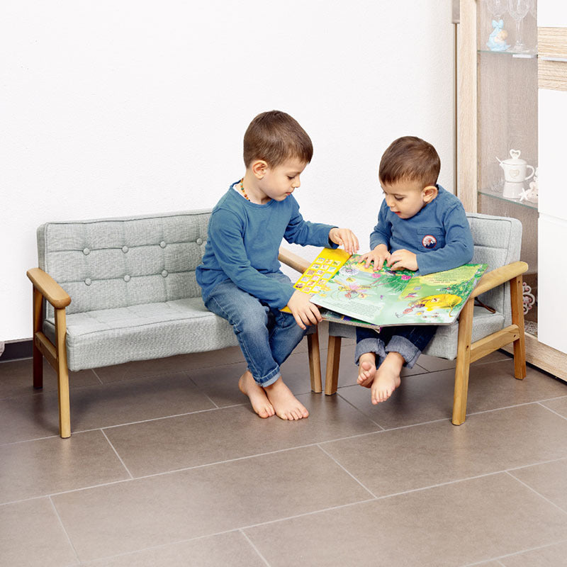 Kinder Sofa Holz Grau Blau Buchenholz Kindersessel 1 Sitzer 2 Sitzer Kinderzimmer Möbel