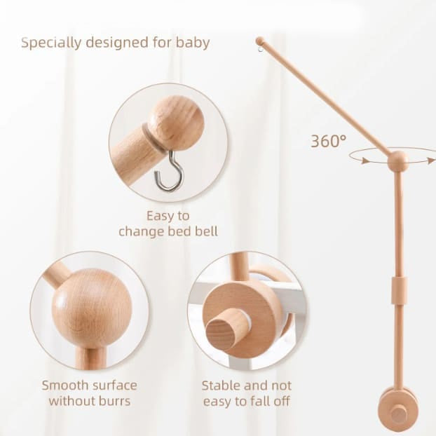 Buchenholz Mobile-Halter fürs Babybett – 2-stufig & 360° drehbar