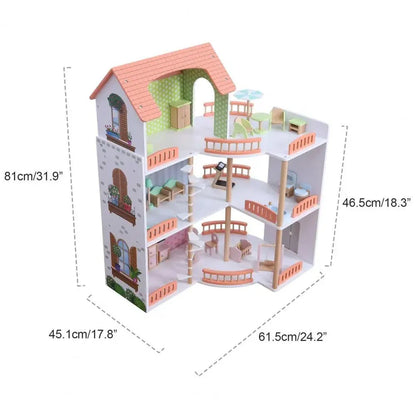 Großes Puppenhaus Holz – Offenes Spielhaus mit Balkon & 3 Etagen