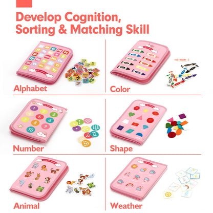 Tableau d'activités/Livre silencieux Montessori 8 faces – Licorne