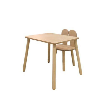 Montessori barnbord och stol set i trä – kanindesign