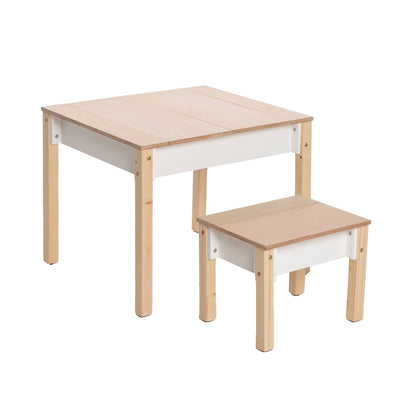Montessori Children's Table with Storage & Stool – Wooden Desk Set for Kids