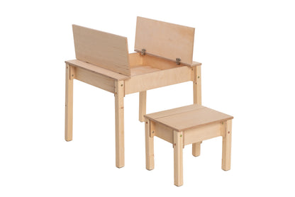 Montessori Children's Table with Storage & Stool – Wooden Desk Set for Kids