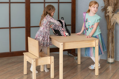 Montessori Children's Table with Storage & Stool – Wooden Desk Set for Kids