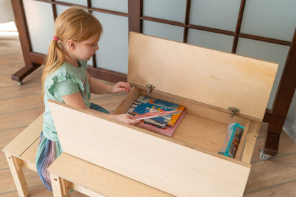 Montessori Children's Table with Storage & Stool – Wooden Desk Set for Kids