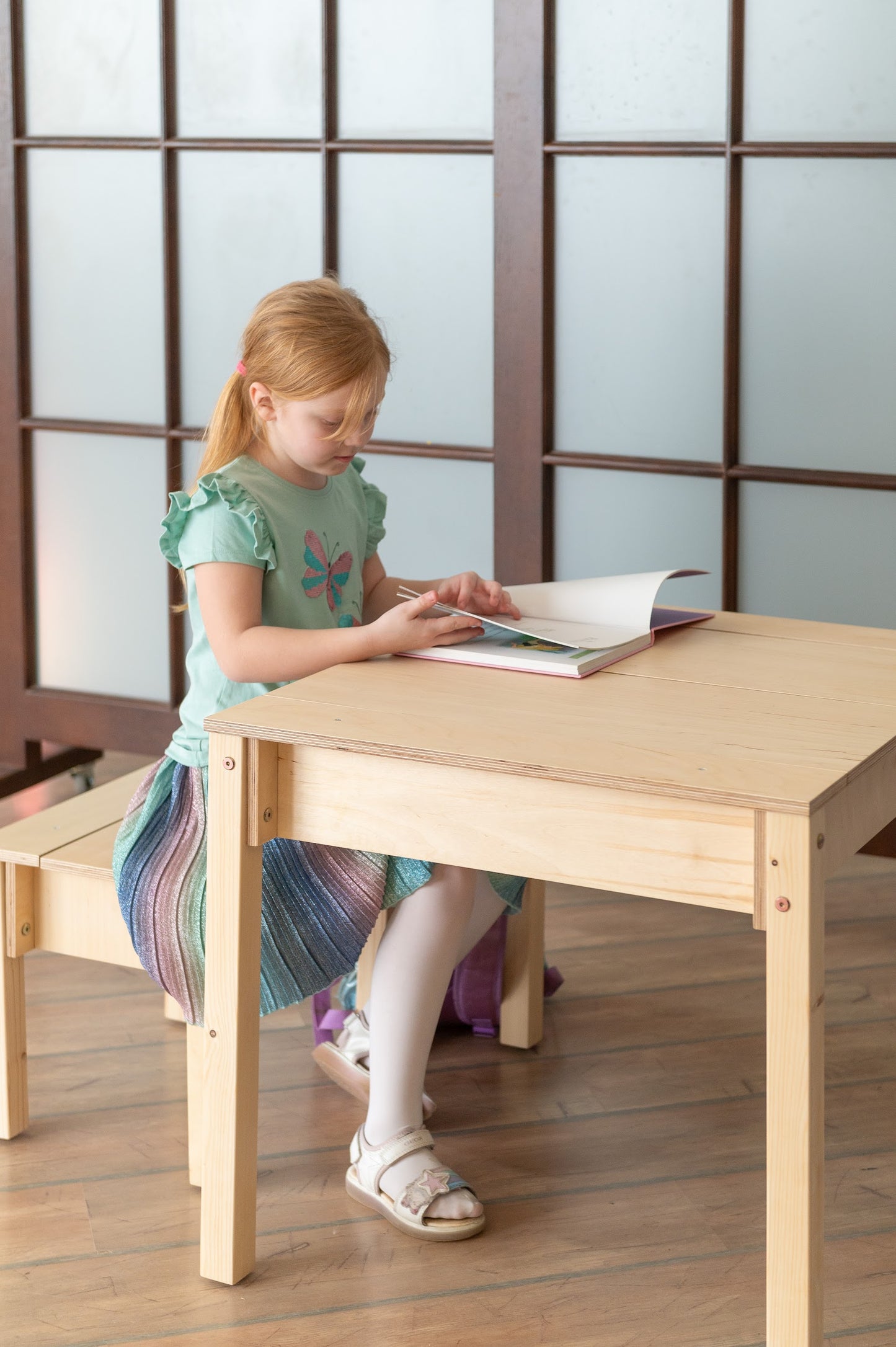 Montessori Children's Table with Storage & Stool – Wooden Desk Set for Kids