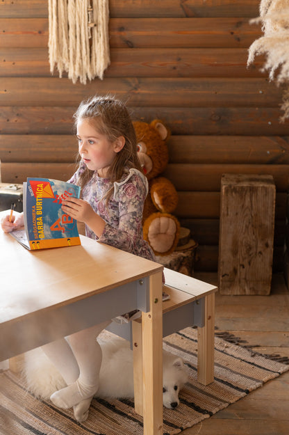 Montessori Children's Table with Storage & Stool – Wooden Desk Set for Kids