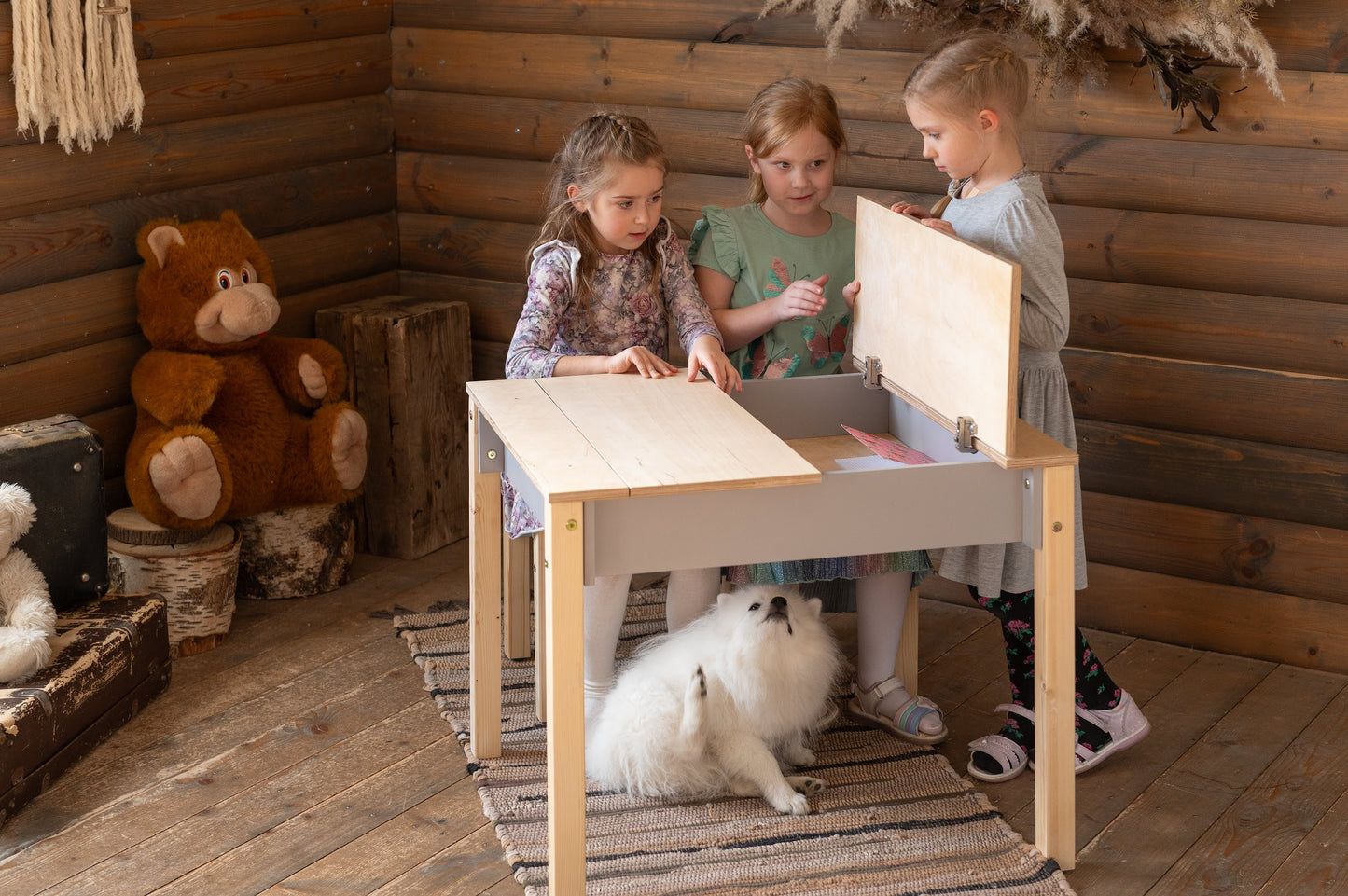 Montessori Children's Table with Storage & Stool – Wooden Desk Set for Kids