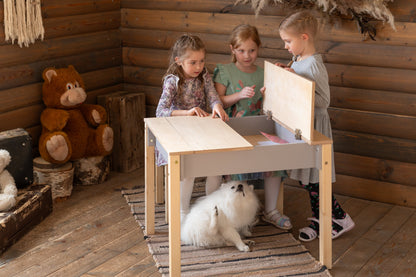 Montessori Children's Table with Storage & Stool – Wooden Desk Set for Kids