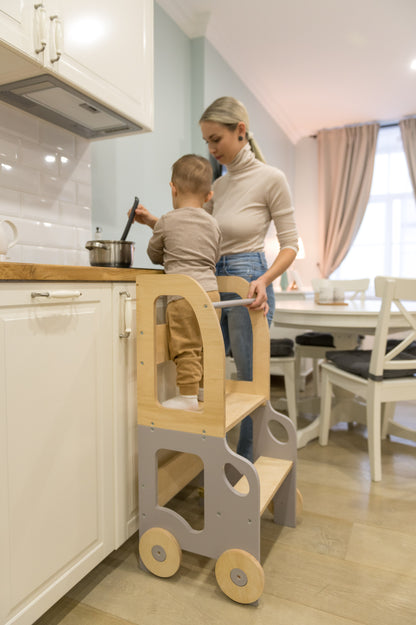 Montessori Learning Tower 3-in-1 – Kitchen Helper, Table & Chair in Car Design