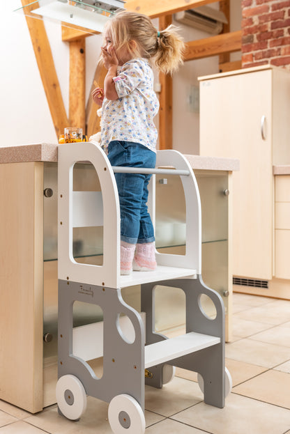 Montessori Learning Tower 3-in-1 – Kitchen Helper, Table & Chair in Car Design