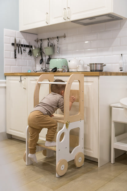 Montessori Learning Tower 3-in-1 – Kitchen Helper, Table & Chair in Car Design